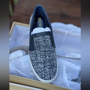 Michael Kors, Leo Slip On, Tweed, Navy/Wht, 8M